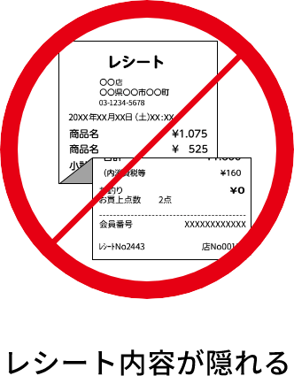 レシート内容が隠れる